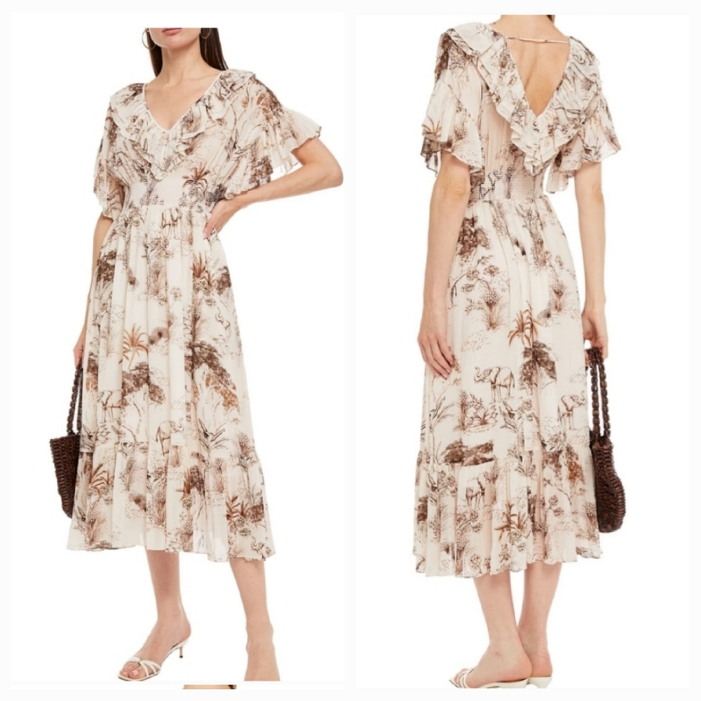 Sandro Cream and Brown Midi Dress